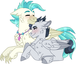 Size: 974x820 | Tagged: safe, artist:artistcoolpony, rumble, terramar, classical hippogriff, hippogriff, pegasus, pony, chest fluff, colt, crack shipping, cuddling, cute, gay, male, rumblebetes, rumblemar, shipping, simple background, terrabetes, transparent background