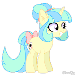 Size: 2500x2480 | Tagged: safe, artist:dianamur, oc, oc only, oc:sugarsweet, pony, unicorn, bow, female, grin, hair bun, high res, mare, simple background, smiling, solo, tail bow, transparent background, white outline