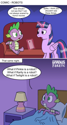 Size: 1243x2320 | Tagged: safe, artist:gradiusfanatic, spike, twilight sparkle, twilight sparkle (alicorn), alicorn, dragon, bed, comic, horror movie, krab borg, sofa, spongebob squarepants, winged spike