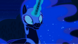 Size: 1920x1082 | Tagged: safe, screencap, nightmare moon, alicorn, pony, the cutie re-mark, ethereal mane, female, glowing horn, horn, mare, night, shocked, surprised