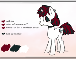 Size: 3263x2577 | Tagged: safe, artist:vivis, oc, oc only, pony, unicorn, choker, ear piercing, earring, female, horn, jewelry, looking at you, mare, mascara, multicolored mane, multicolored tail, piercing, reference sheet, smiling, solo, unnamed oc