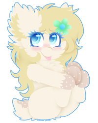 Size: 732x916 | Tagged: safe, artist:vanillaswirl6, oc, oc only, oc:mary little, pony, deer tail, flower, flower in hair, photoshop, simple background, sitting, tongue out, transparent background