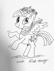 Size: 1280x1678 | Tagged: safe, artist:debmervin, twilight sparkle, twilight sparkle (alicorn), alicorn, pony, crown, jewelry, monochrome, regalia, solo, traditional art