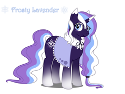 Size: 1750x1320 | Tagged: safe, artist:lady--banshee, oc, oc only, oc:frosty lavender, pony, unicorn, art, cute, female, mare, simple background, solo, white background, winter