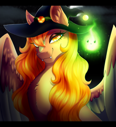 Size: 1759x1932 | Tagged: safe, oc, oc:pumpkin punch, pegasus, pony, nightmare night, solo, spooky, wisp, witch