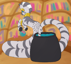 Size: 802x727 | Tagged: safe, artist:tilling-tan, zecora, lamia, original species, cauldron, jewelry, lamiafied, solo, species swap