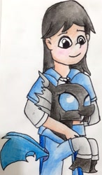 Size: 1730x2965 | Tagged: safe, artist:melisareb, kevin (changeling), changeling, human, ben 10, blushing, crossover, cute, cuteling, dawwww, hug, kevin levin, name pun, namesake, not shipping, traditional art