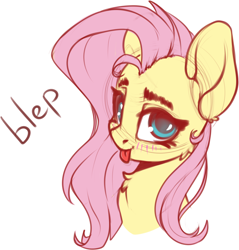 Size: 2214x2319 | Tagged: safe, artist:skitsroom, derpibooru import, fluttershy, pegasus, pony, :p, bust, cute, digital art, female, mare, portrait, shyabetes, simple background, solo, tongue out, white background