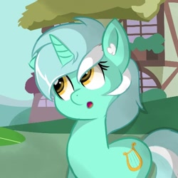 Size: 500x500 | Tagged: safe, artist:grithcourage, lyra heartstrings, pony, unicorn, adorable face, cute, female, looking up, mare, ponyville, solo, thinking