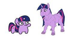 Size: 1000x537 | Tagged: safe, artist:akweer, twilight sparkle, unicorn twilight, pony, unicorn, female, looking at each other, mare, self ponidox, simple background, twiggie, white background