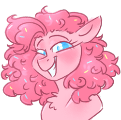 Size: 917x905 | Tagged: safe, artist:b(r)at, derpibooru import, pinkie pie, earth pony, pony, blushing, bust, chest fluff, simple background, solo, transparent background