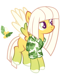 Size: 2500x3100 | Tagged: safe, artist:kirani, oc, oc only, oc:sweet banana, pegasus, pony, clothes, coat markings, female, flying, freckles, hawaiian shirt, mare, shirt, simple background, solo, unamused, white background