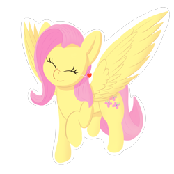 Size: 1800x1800 | Tagged: safe, artist:ponyxwright, derpibooru import, fluttershy, pegasus, pony, atg 2020, cute, eyes closed, female, floating heart, happy, heart, mare, newbie artist training grounds, raised hoof, shyabetes, simple background, solo, spread wings, transparent background, white outline, wings