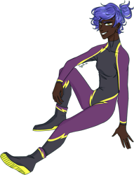 Size: 573x749 | Tagged: safe, artist:sychia, oc, oc only, oc:lightning skies, human, boots, clothes, costume, dark skin, ear piercing, earring, female, grin, humanized, humanized oc, icey-verse, jewelry, magical gay spawn, offspring, parent:open skies, parent:thunderlane, parents:thunderskies, piercing, shadowbolts, shadowbolts costume, shoes, simple background, smiling, solo, transparent background