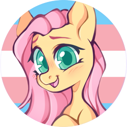 Size: 811x811 | Tagged: safe, artist:onionpwder, fluttershy, pegasus, pony, blushing, bust, icon, lgbt headcanon, pride, pride flag, simple background, solo, transgender pride flag, transparent background