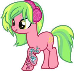 Size: 5000x4847 | Tagged: safe, artist:n0kkun, lemon zest, earth pony, pony, commission, equestria girls ponified, eyebrow piercing, eyeshadow, female, headphones, makeup, mare, piercing, ponified, raised hoof, raised leg, simple background, snake bites, solo, tattoo, transparent background