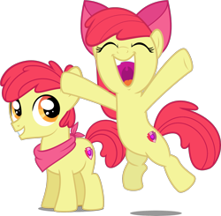 Size: 1801x1767 | Tagged: safe, artist:jhayarr23, artist:whalepornoz, edit, editor:slayerbvc, apple bloom, applebuck, earth pony, apple bloom's bow, bandana, bow, colt, female, filly, grin, hair bow, looking up, male, overjoyed, r63 paradox, rule 63, self ponidox, simple background, smiling, transparent background, vector, vector edit