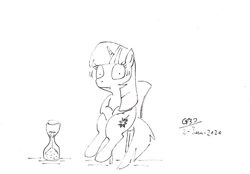 Size: 1024x713 | Tagged: safe, artist:gafelpoez, twilight sparkle, pony, atg 2020, chair, hourglass, newbie artist training grounds, sitting, solo