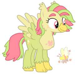 Size: 1697x1610 | Tagged: safe, artist:sandwichbuns, oc, oc:sugarbee, classical hippogriff, hippogriff, hybrid, female, magical lesbian spawn, offspring, offspring's offspring, parent:oc:ladybird, parent:oc:spongecake, parents:oc x oc, simple background, solo, transparent background