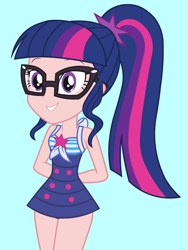 Size: 1536x2048 | Tagged: safe, artist:draymanor57, edit, editor:michaelsety, sci-twi, twilight sparkle, equestria girls, clothes, human coloration, sleeveless, swimsuit