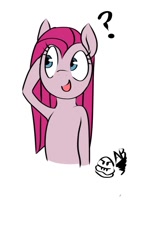 Size: 750x1334 | Tagged: safe, artist:angryburger, derpibooru exclusive, derpibooru import, pinkie pie, earth pony, pony, arm behind head, bashful, confused, pinkamena diane pie