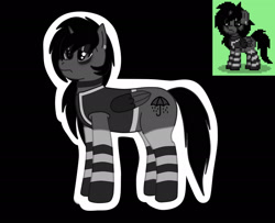 Size: 2264x1840 | Tagged: safe, artist:zethbsoul, oc, oc only, oc:yvonne redfeather, alicorn, pony, black background, black mane, clothes, depressed, depression, simple background, socks, solo, striped socks