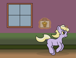 Size: 1459x1114 | Tagged: safe, artist:gogglesparks, dinky hooves, pony, unicorn, female, filly, frown, levitation, magic, magic aura, running, solo, telekinesis