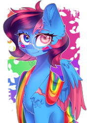 Size: 1336x1899 | Tagged: safe, artist:paintpalet35, oc, oc only, pegasus, pony, abstract background, female, glasses, heterochromia, pride month, simple background, transparent background