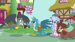 Size: 1920x1080 | Tagged: safe, screencap, gabby, gallus, silverstream, spike, yona, dragon, dragon dropped, bag, camera, cute, diastreamies, gabbybetes, gallabetes, saddle bag, winged spike, yonadorable