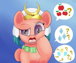 Size: 1800x1500 | Tagged: safe, artist:huffy26, somnambula, pony, atg 2019, atg 2020, cutie mark, implied applejack, implied pinkie pie, implied rarity, newbie artist training grounds, question mark, solo, speech bubble