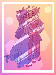 Size: 1500x2000 | Tagged: safe, artist:aliasbasis, applejack, rarity, equestria girls, backless, bare shoulders, clothes, dancing, dress, female, holding hands, lesbian, rarijack, shipping, sleeveless