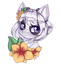 Size: 1280x1340 | Tagged: safe, artist:missclaypony, oc, oc:panda, pony, bust, female, flower, mare, portrait, simple background, solo, transparent background