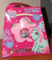 Size: 689x800 | Tagged: safe, photographer:tradertif, minty, pinkie pie (g3), rainbow dash (g3), g3, cute, doorbell, g3 dashabetes, g3 diapinkes, merchandise, mintabetes, packaging