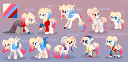 Size: 4100x2000 | Tagged: safe, artist:keyrijgg, oc, oc only, oc:har-harley queen, oc:har-harvy queen, alicorn, bat pony, crystal pony, mermaid, pony, alicorn oc, alicornified, art, bat ponified, bat pony oc, bat wings, big reference, choker, clothes, commission, dress, ear piercing, earring, fangs, female, filly, fishnet stockings, foal, gala dress, gloves, horn, jewelry, male, mare, multicolored hair, night of nightmares, nightmare night, open mouth, piercing, race swap, rainbow power, raised hoof, raised leg, reference, roller skates, simple background, stallion, tattoo, wings
