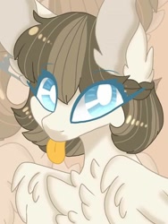 Size: 720x960 | Tagged: safe, artist:forbidden-love-arts, oc, oc only, pegasus, pony, bust, chest fluff, female, mare, portrait, solo, tongue out, zoom layer