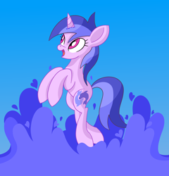 Size: 1920x2000 | Tagged: safe, artist:notadeliciouspotato, sea swirl, seafoam, pony, unicorn, atg 2020, female, looking up, mare, newbie artist training grounds, open mouth, smiling, solo, splash, water