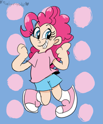 Size: 663x800 | Tagged: safe, artist:mirabuncupcakes15, derpibooru import, pinkie pie, human, clothes, converse, female, humanized, rin, shirt, shoes, shorts, socks, solo, t-shirt