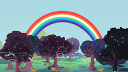 Size: 2000x1125 | Tagged: safe, screencap, family appreciation day, apple, apple orchard, apple tree, basket, electricity, food, no pony, orchard, rainbow, tree, unripe zap apple, zap apple, zap apple tree