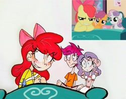 Size: 2510x1978 | Tagged: safe, artist:citi, screencap, apple bloom, scootaloo, sweetie belle, human, cutie mark crusaders, humanized, scene interpretation, screencap reference, traditional art