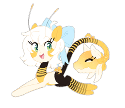 Size: 827x710 | Tagged: safe, artist:glitterring, monster pony, original species, plant pony, :d, antennae, augmented tail, bow, cow plant pony, eyelashes, hair bow, plant, simple background, smiling, transparent background