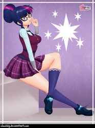 Size: 1135x1526 | Tagged: safe, alternate version, artist:clouddg, sci-twi, twilight sparkle, human, equestria girls, friendship games, clothes, crystal prep academy uniform, female, glasses, human coloration, legs, looking at you, plaid skirt, pleated skirt, school uniform, shoes, skirt, socks, solo, thighs