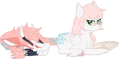 Size: 3532x1698 | Tagged: safe, artist:glitterring, oc, oc only, monster pony, original species, plant pony, augmented tail, colored hooves, cow plant pony, fangs, female, glasses, hoof fluff, horn, paper, plant, prone, simple background, transparent background, wings