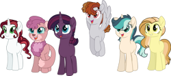 Size: 1280x567 | Tagged: safe, artist:darlyjay, artist:klawiee, oc, oc only, earth pony, hybrid, pegasus, pony, unicorn, abyssinian hybrid, base used, closed, female, freckles, interspecies offspring, magical lesbian spawn, mare, movie accurate, next generation, offspring, parent:applejack, parent:big macintosh, parent:capper dapperpaws, parent:flam, parent:fluttershy, parent:pinkie pie, parent:rainbow dash, parent:rarity, parent:shining armor, parent:svengallop, parent:tempest shadow, parent:twilight sparkle, parents:capperpie, parents:fluttermac, parents:rariflam, parents:shiningjack, parents:svendash, parents:tempestlight, simple background, transparent background