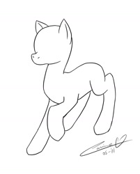 Size: 1489x1849 | Tagged: safe, artist:caninelove, oc, earth pony, pony, bald, base, earth pony oc, monochrome, raised hoof, signature, simple background, solo, white background