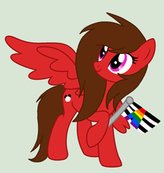 Size: 1244x1312 | Tagged: safe, artist:circuspaparazzi5678, oc, oc:panda flare, pegasus, pony, base used, brown mane, female, magenta eyes, male, panda cutie mark, pride flag, pride month, red coat, smiling, solo, straight, straight ally flag