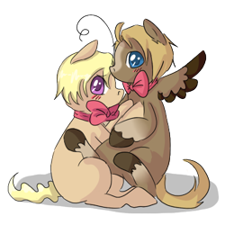Size: 400x400 | Tagged: safe, artist:ask-pony-gerita, earth pony, pegasus, pony, bowtie, brothers, canada, colt, duo, hetalia, hug, male, ponified, siblings, simple background, transparent background, united states, unshorn fetlocks