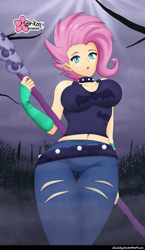 Size: 750x1291 | Tagged: safe, artist:clouddg, fluttershy, human, equestria girls, equestria girls series, the road less scheduled, the road less scheduled: fluttershy, spoiler:eqg series (season 2), belly button, breasts, clothes, female, flutterpunk, goth, hootershy, human coloration, metalshy, midriff, pants, solo, tanktop