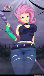 Size: 750x1291 | Tagged: safe, artist:clouddg, fluttershy, human, better together, equestria girls, the road less scheduled, the road less scheduled: fluttershy, belly button, breasts, clothes, female, flutterpunk, goth, hootershy, human coloration, metalshy, midriff, pants, solo, tanktop