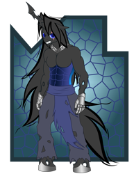 Size: 989x1280 | Tagged: safe, artist:danielssj, oc, oc only, oc:soma, anthro, changeling, earth pony, unguligrade anthro, abs, angry, changelingified, clothes, collar, digital art, fangs, gloves, horn, looking at you, male, muscles, pants, pecs, solo, species swap, tail