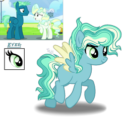 Size: 1276x1228 | Tagged: safe, artist:purplepotato04, screencap, sky stinger, vapor trail, oc, pegasus, pony, commission, eye, eyes, female, male, offspring, parent:sky stinger, parent:vapor trail, parents:vaporsky, shipping, straight, vaporsky